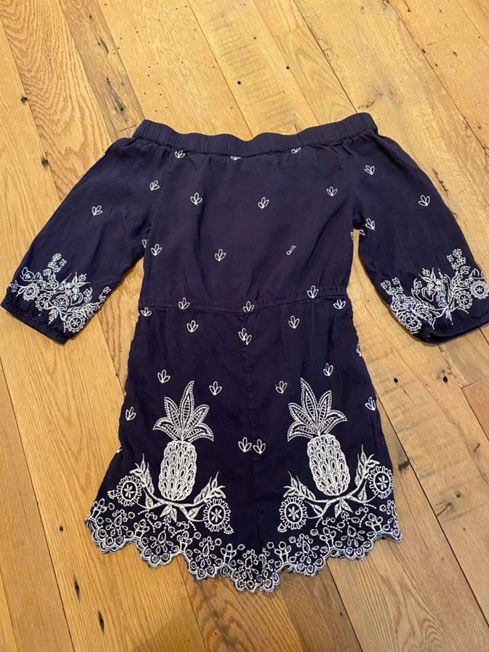 Farm Rio Anthropologie Linen Blend Pineapple Embroidered Romper Size M - Picture 10 of 10